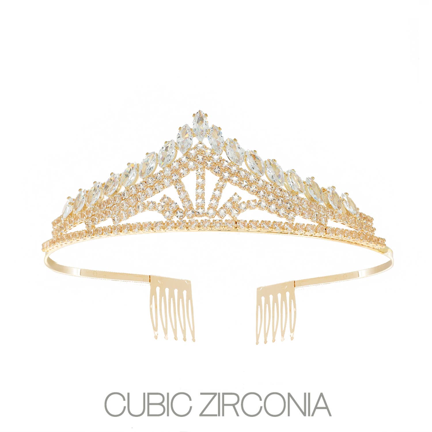 SP Sophia Collection - Wholesale Tiara - Women's - Cubic Zirconia Lined Pointed Triangle Comb Tiara1