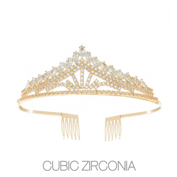 SP Sophia Collection - Wholesale Tiara - Women's - Cubic Zirconia Lined Pointed Triangle Comb Tiara1