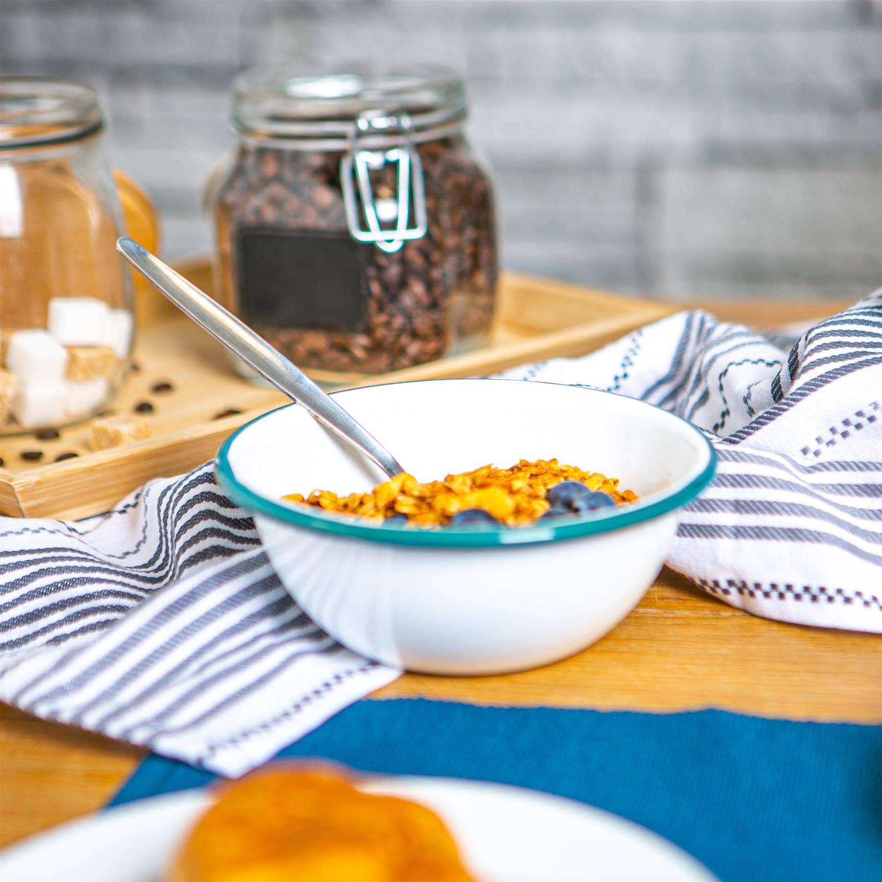 Rinkit Ltd – wholesale Bowl – Argon Tableware White Enamel Bowl - 16cm - Green1