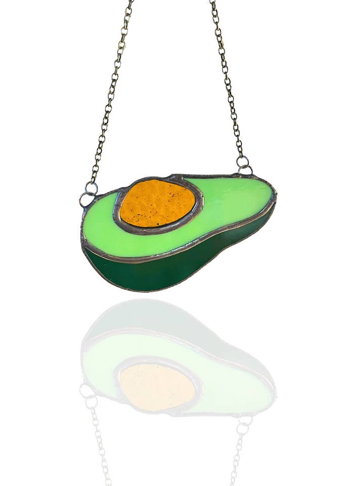 Stained Glass Avocado Suncatcher for wholesale by Samara Designs Studio