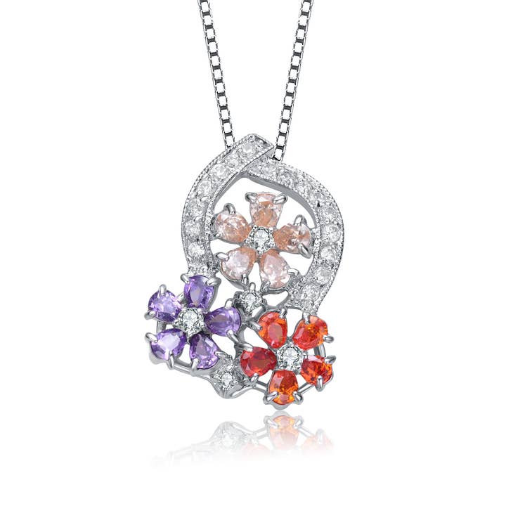 Pingente em forma de flor multicolorida em prata esterlina CZ (729) por atacado de Genevive