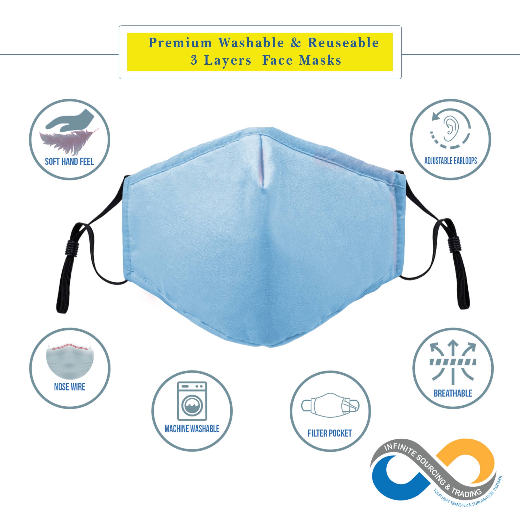 Infinite Sourcing & Trading LLC. - Wholesale Protective Face Mask/Shield - Reusable/Washable Cotton Face Mask, Solid Color Face Mask7