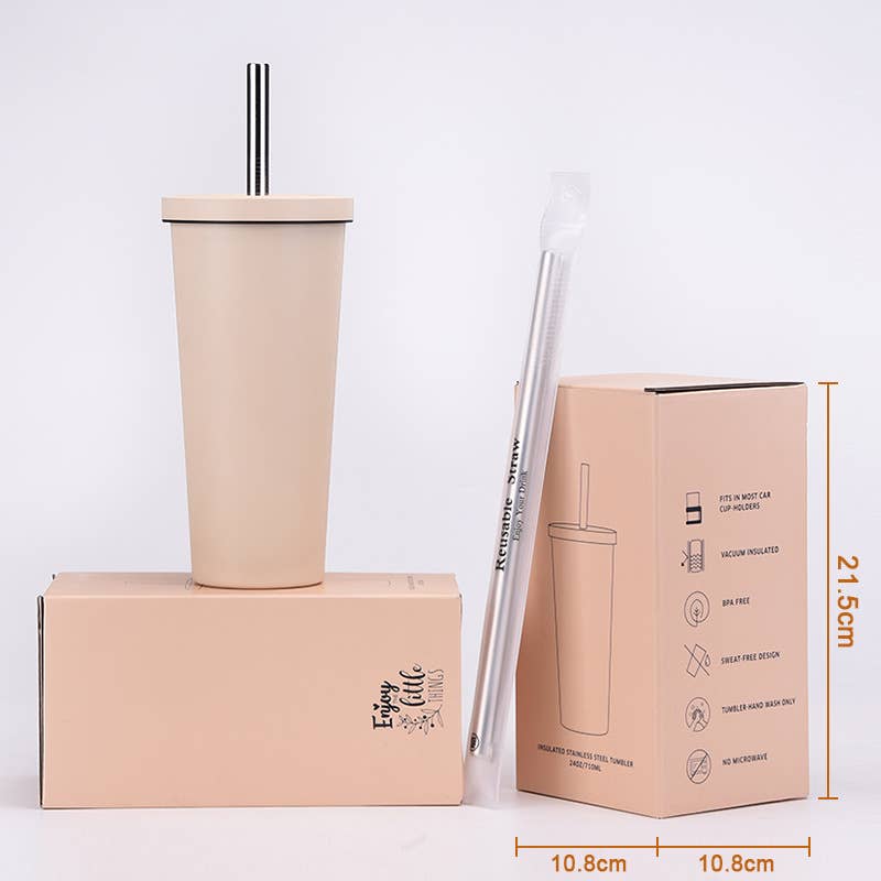 Candles Meta - Wholesale Insulated Mug/Tumbler - 710ml Silid Color Milk Tea Stainless Steel Cup with Straw21