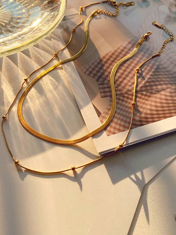 GOLD Double Layered Snake Chain Solid Color Necklaces Accessories for wholesale on Faire0