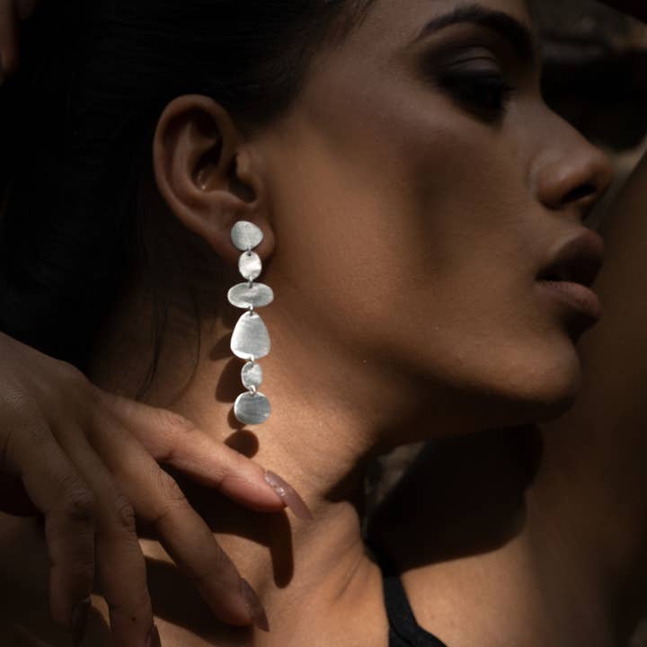 Silver drop dangle lightweight long statement earrings for wholesale by DIORA