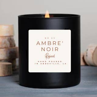 Ambre' Noir - 10oz Wood Wick Soy Candle w/ Branded Box for wholesale by Urban Flame Candle Co.