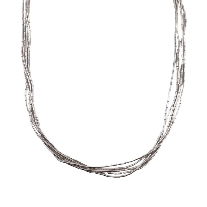 Select Lines - Wholesale Link & Chain Necklace - Liquid Silver 5-Strand 18" Necklace Sterling Silver