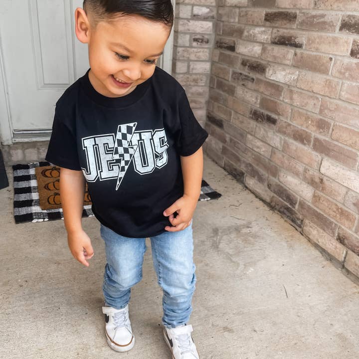 Salt + Salvation Threads - Vendita all'ingrosso Maglietta serigrafata - Bambini - T-shirt per bambini « Divine Power » con Gesù e fulmine2