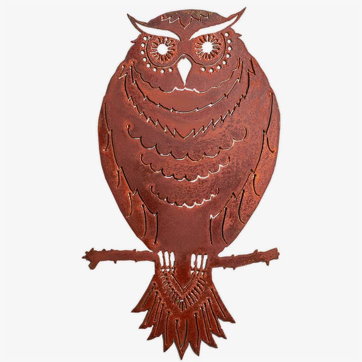 Garden Owl Metal Art for wholesale by Elizabeth Keith Designs