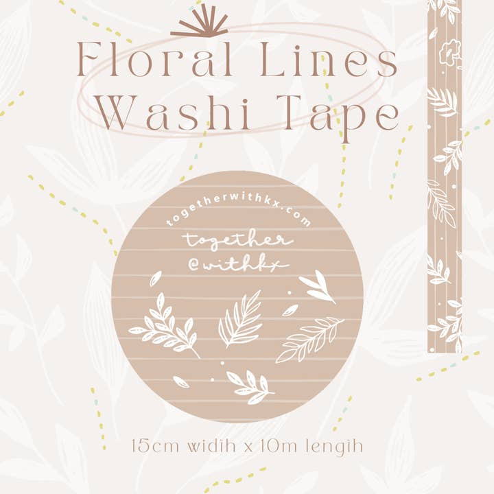Minimal Floral Lines Beige 15mm Washi Tape for wholesale by togetherwithkx