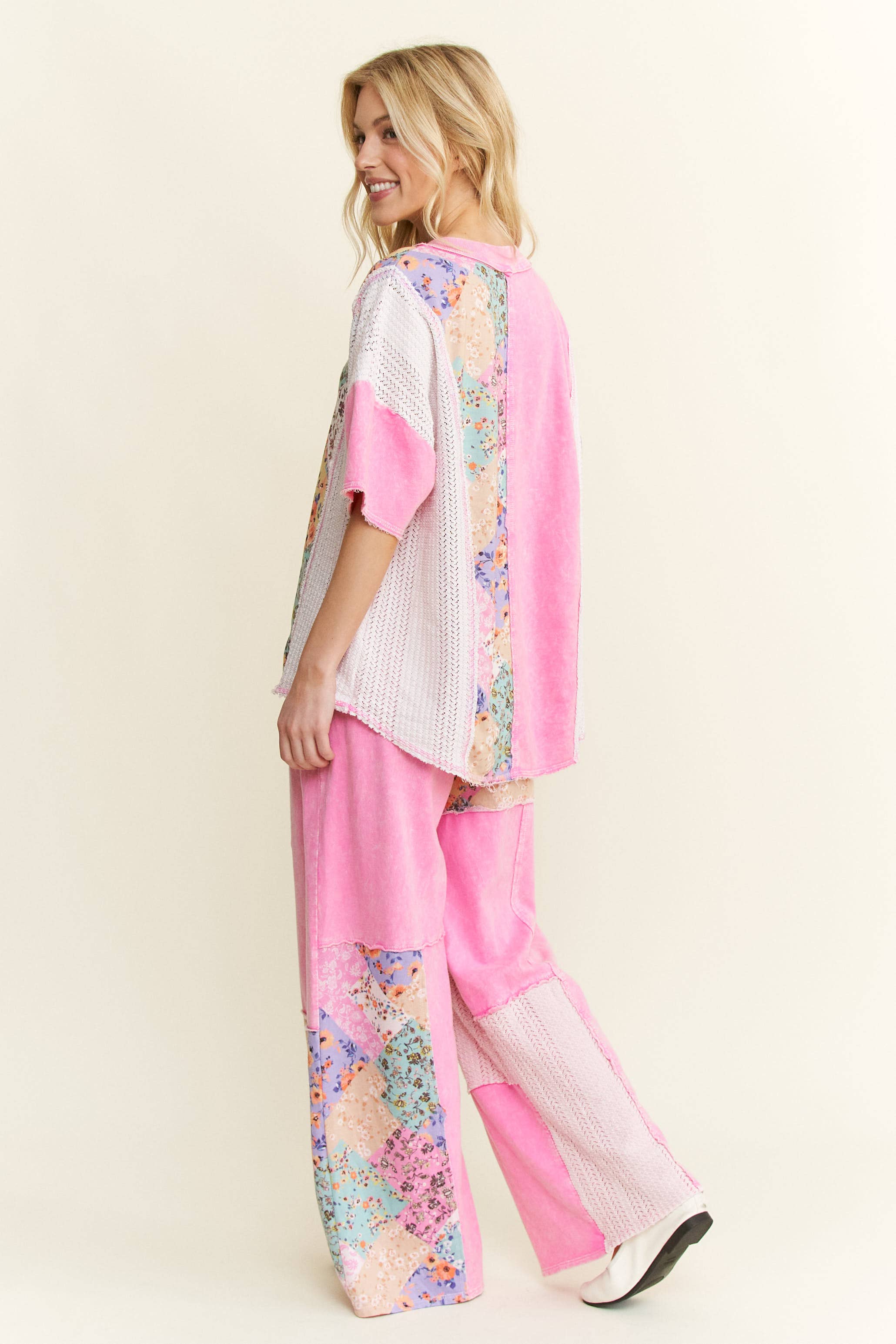 J.Her - Wholesale Pants - Women's - Mineral Washed Floral WaveKnit Jacquard Boho Pants HP610618