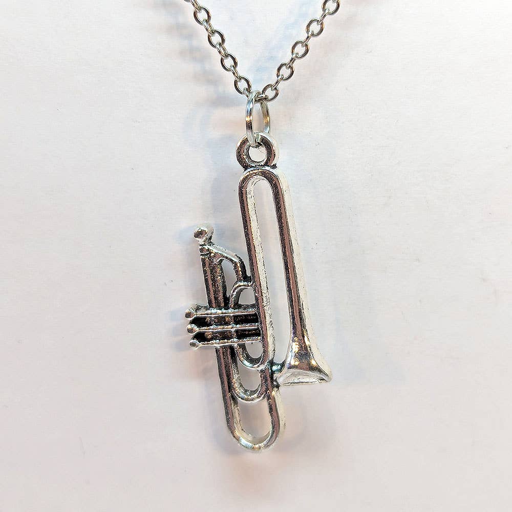 Stylish Jewelry Supply - Wholesale Pendant/Charm Necklace - Trombone Musical Instrument Antique Silver Necklace2