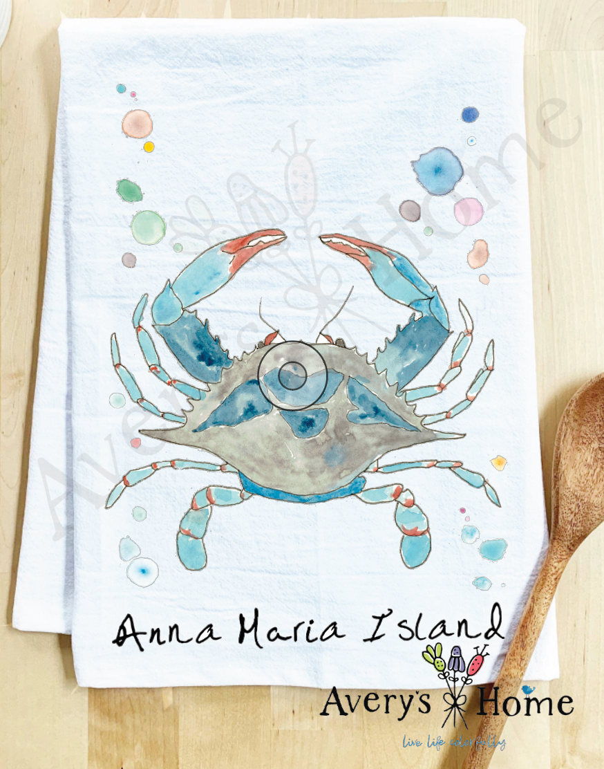 Avery's Home - Wholesale Tea Towel - Blue Crab Ocean Customizable Coastal Tea Towel2