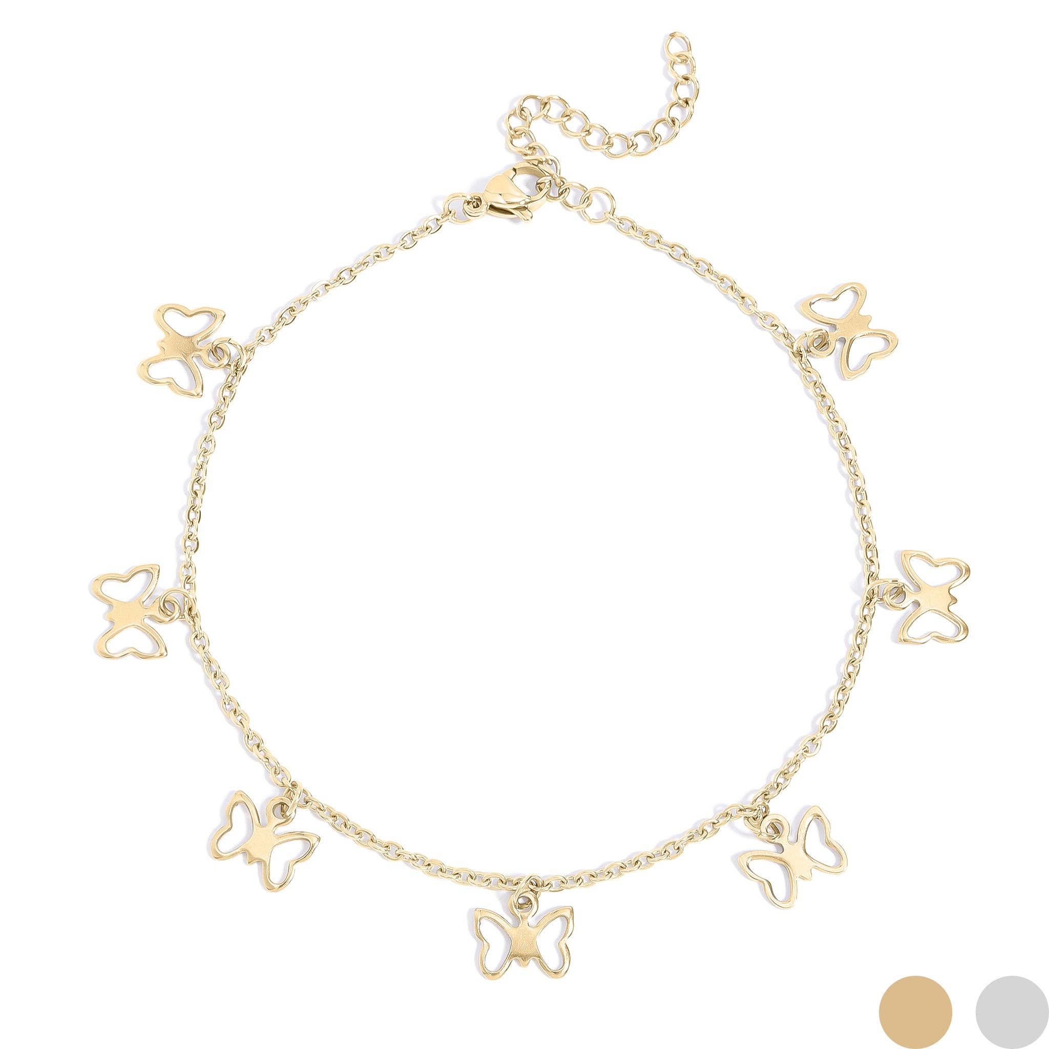 WJW - Wholesale Anklet - 18K Gold PVD Stainless Steel Butterfly Charm Anklet0