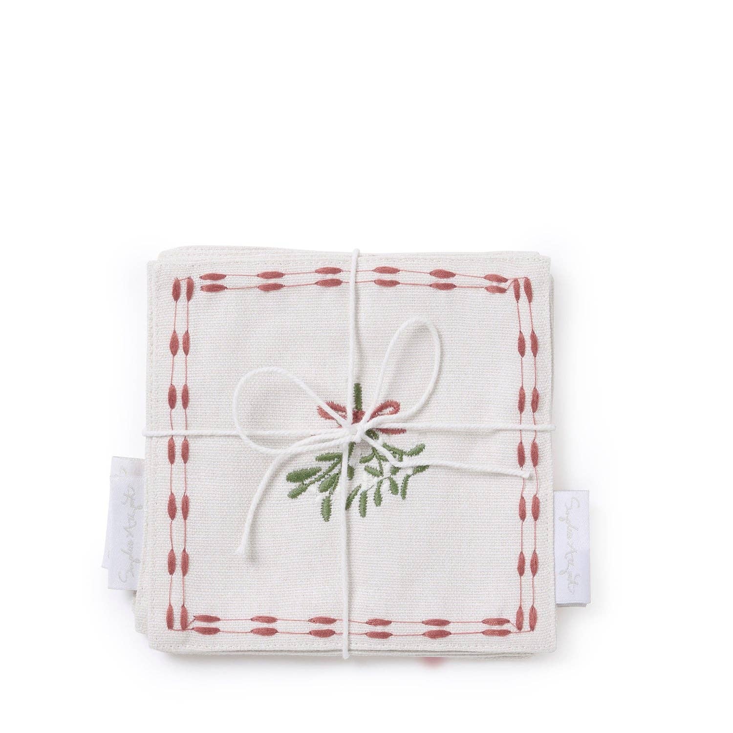 Sophie Allport – wholesale Dinner & cloth napkin – Mistletoe Embroidered Drink Napkins (Set of 4)3
