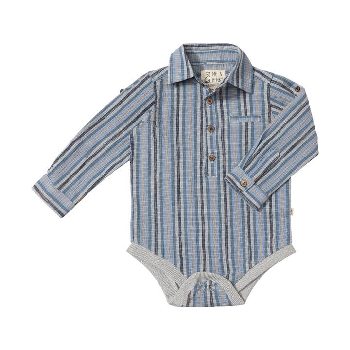 JASPER Navy Multi Plaid Woven Onesie for wholesale by Me & Henry