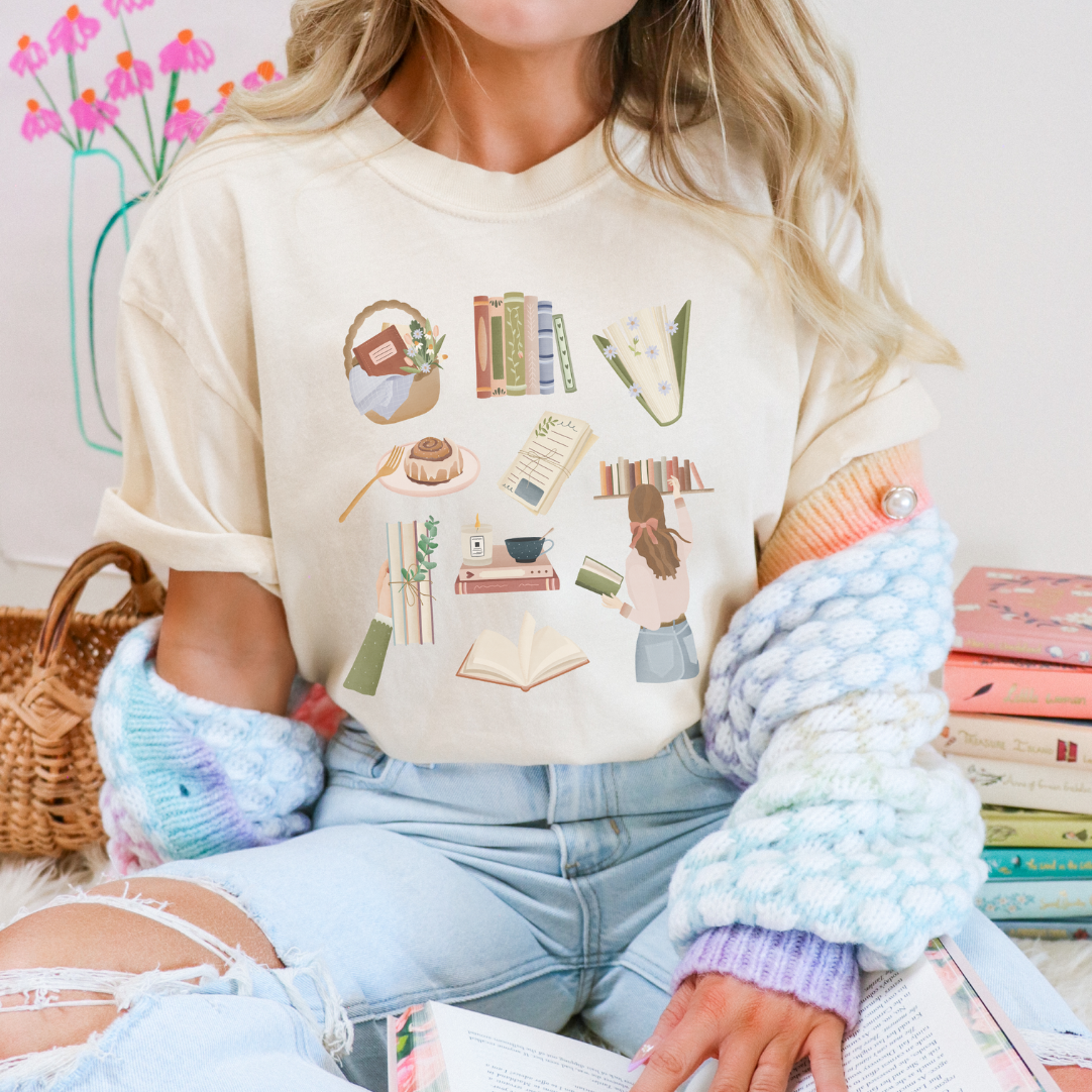 Tilda&Theo - Wholesale T-Shirt (Graphic) - Women's - T-shirt Reading Books - ORGANIC COTTON Booklover Shirt - Reading 2