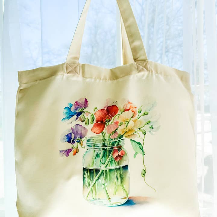 Tote Saco Reutilizável Multiusos - Flores de Ervilha Doce por atacado de Dusty & Delilah Designs