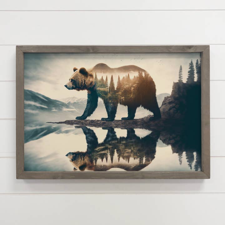 Bear Double Exposure - Cabin Wall Art - Wood Framed Photo for wholesale by Hangout Home