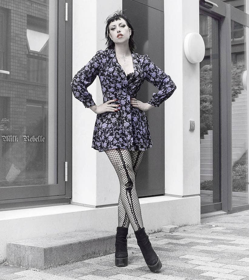 Black Skeleton Bone Net Tights for wholesale on Faire3