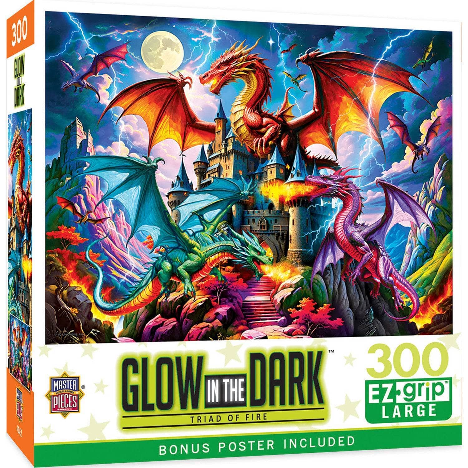 Masterpieces Puzzles - Wholesale Puzzle - Adult - Glow in the Dark - Triad of Fire 300 Piece EZ Grip Jigsaw Puzzle0