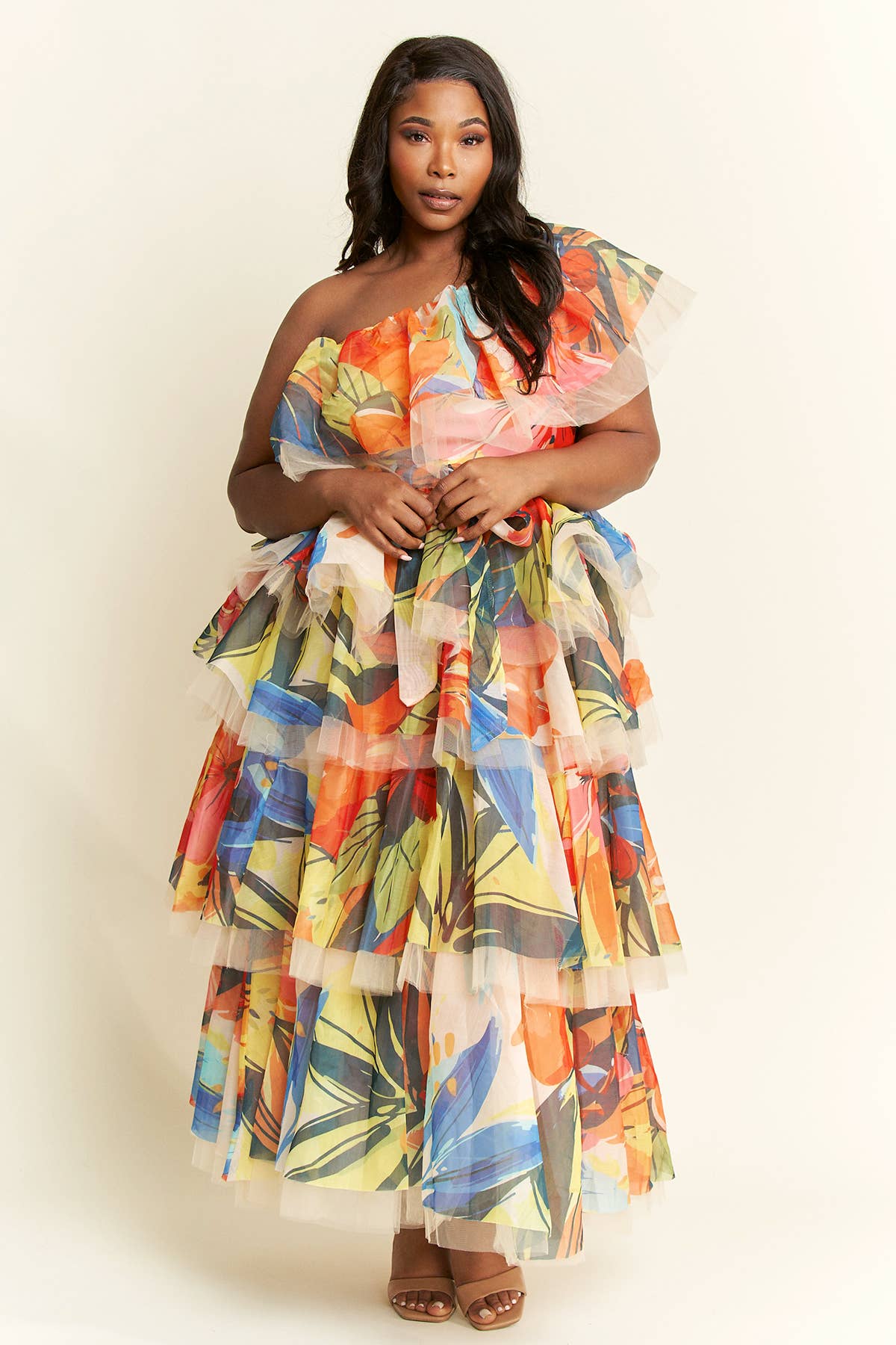 Namatt Design - Wholesale Top & Skirt Set - Women's - Plus One-Shoulder Ruffle Top & Maxi Ruffle Skirt Set19