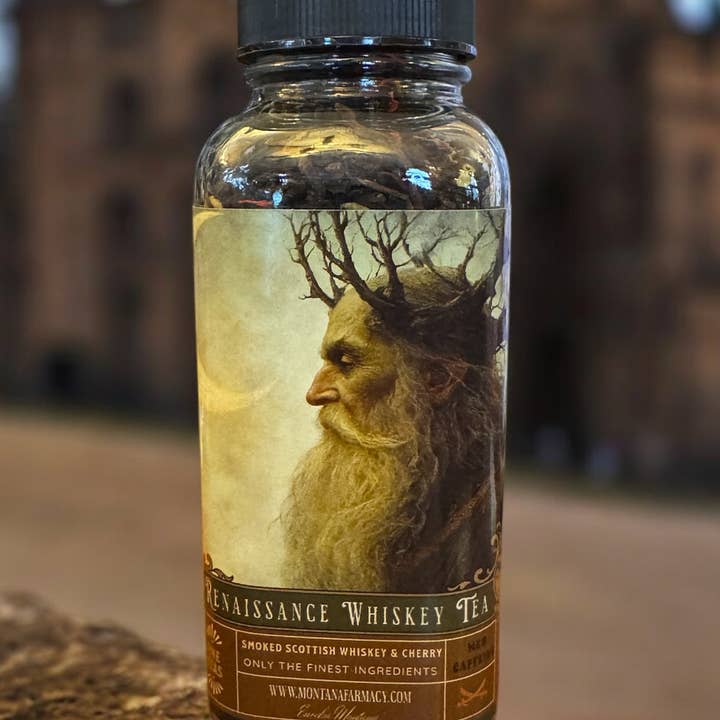 Renaissance Faire Smoked Cherry Whiskey Tea in a glass jar for wholesale by Montana Farmacy