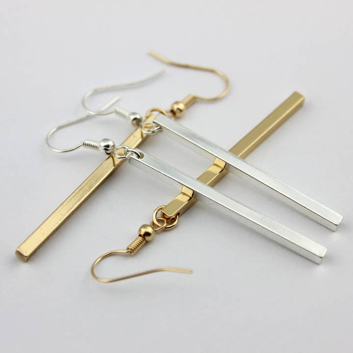 Long Bar Hanging Metal Earrings for wholesale by Kate Tuesday Jewelry