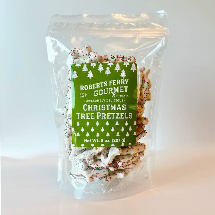 Sprinkled Christmas Tree Pretzels for wholesale by Roberts Ferry Gourmet