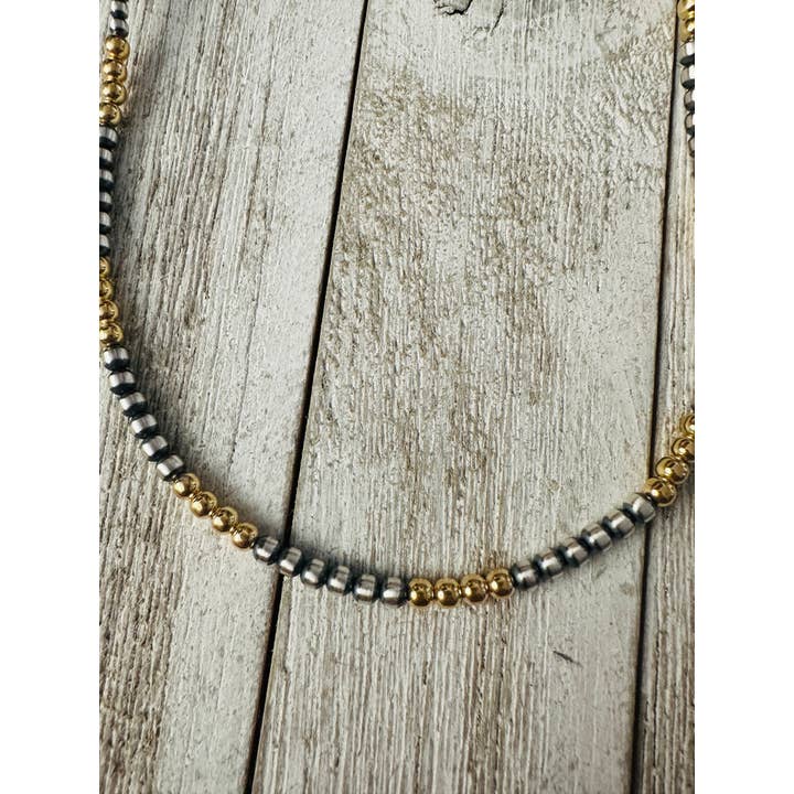 Nizhonitradersllc - Wholesale Beaded/Pearl Necklace - Navajo Sterling Silver & Gold Beaded Necklace3