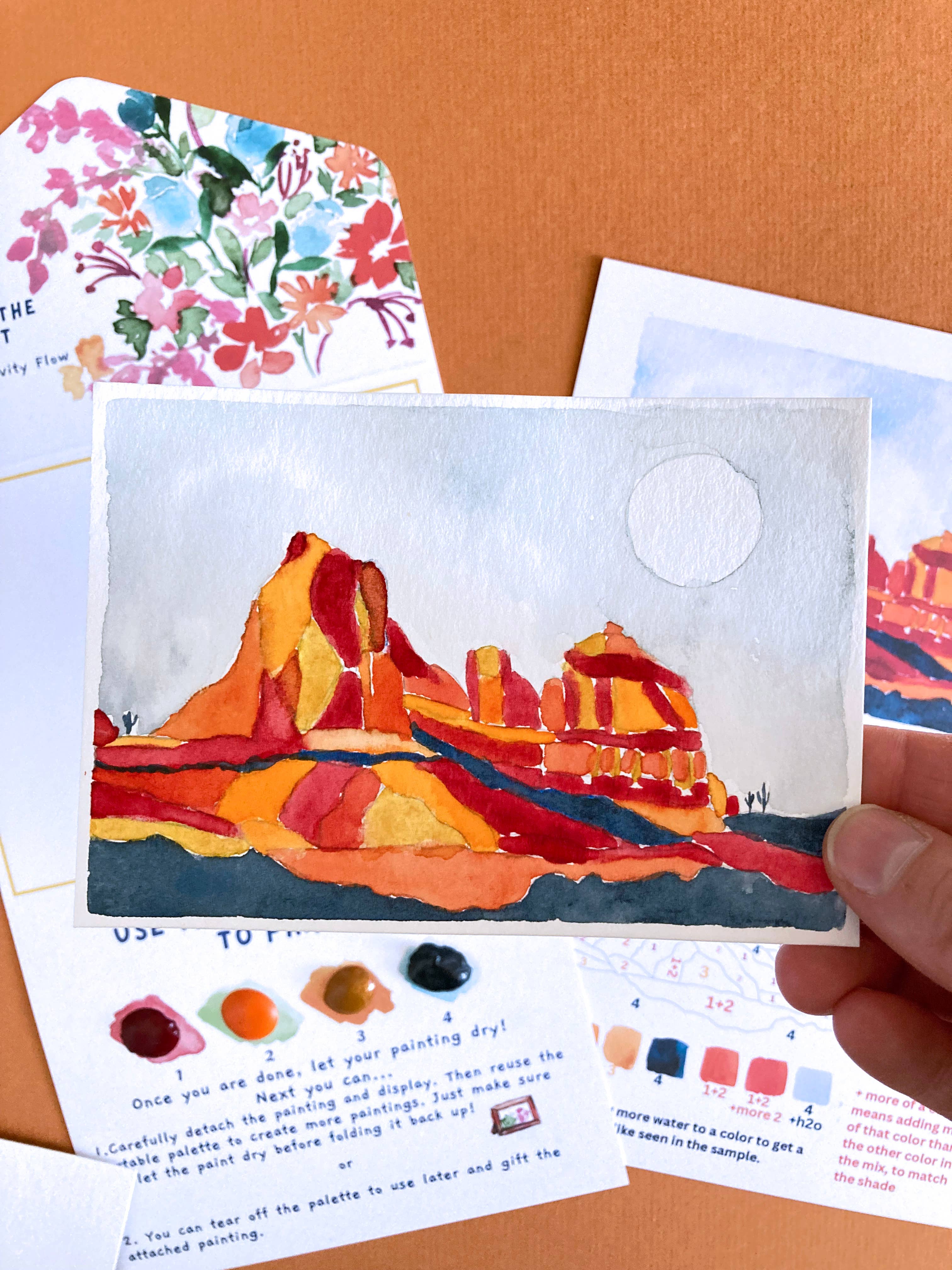 Pink Puddle Studio - Wholesale DIY Craft Kit - Red Rocks Mountain Landscape Watercolor Paint by Number Kit1