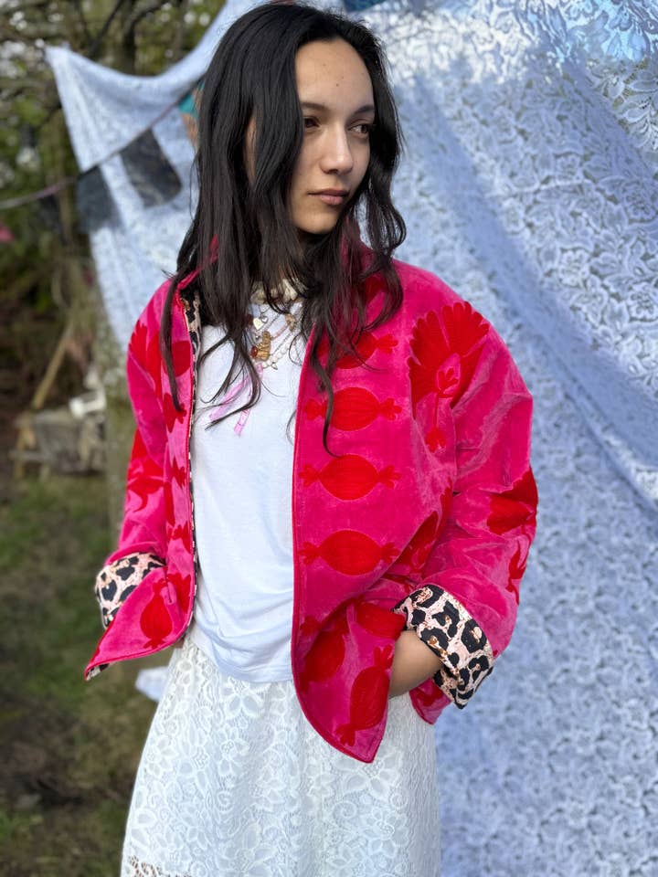 ToutVintage - Wholesale Jacket - Women's - Cotton embroidery jacket pink Red panther