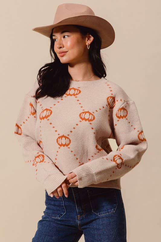 Vanilla Monkey - Vendita all'ingrosso Maglione tricot - Donna - Top maglione per Halloween per il Ringraziamento con rombi a forma di zucca1