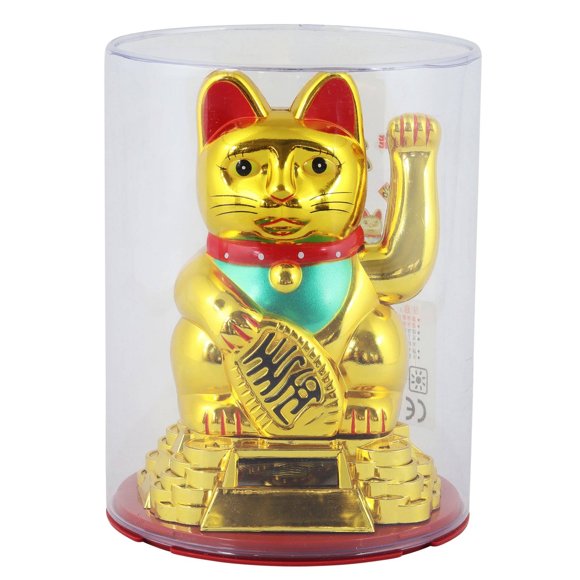 Tribal Trade GmbH - Wholesale Decorative Figurine - Lucky cat Maneki-neko waving cat solar round 15cm gold8