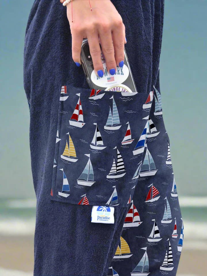 Paradise Towelwear - Wholesale Swim Cover Up - Kids - Towel Pants - Sailboat Pattern - IN-STOCK Fast Shipping - Beach, Swimming, Resortwear, Boys, Girls, Adults