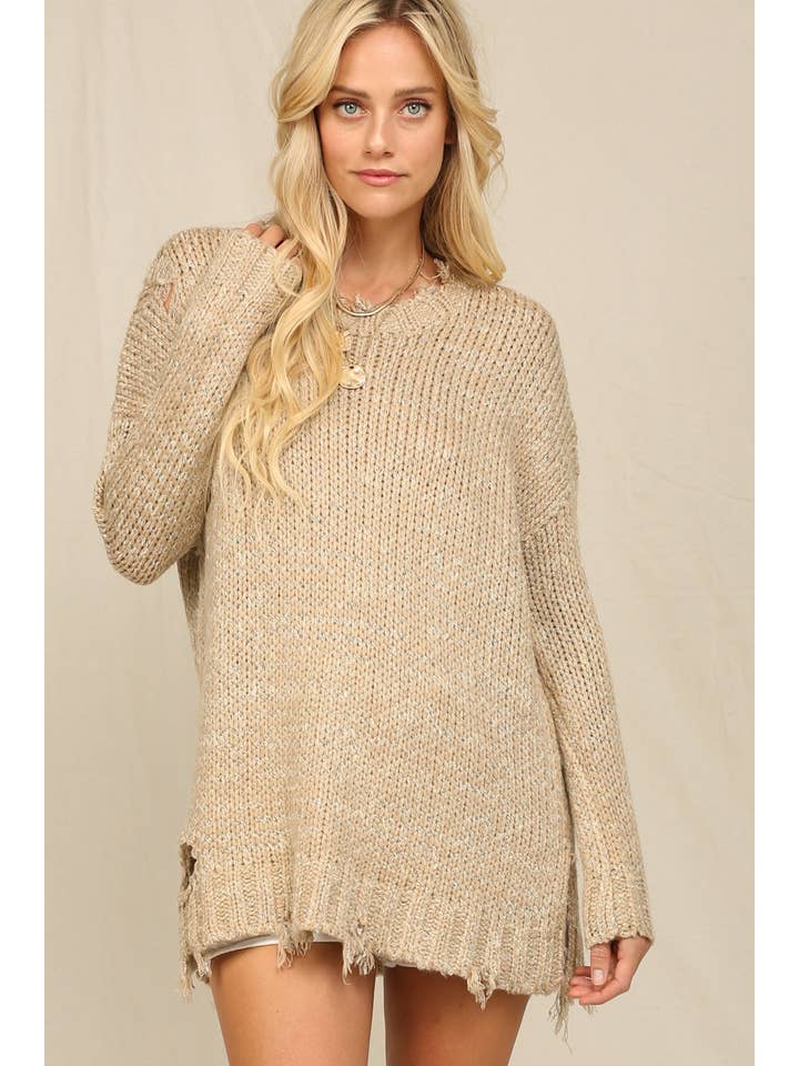 KyeMi - Wholesale Tunic Sweater - Women's - Ckunky, Distressed, Oversized Sweater