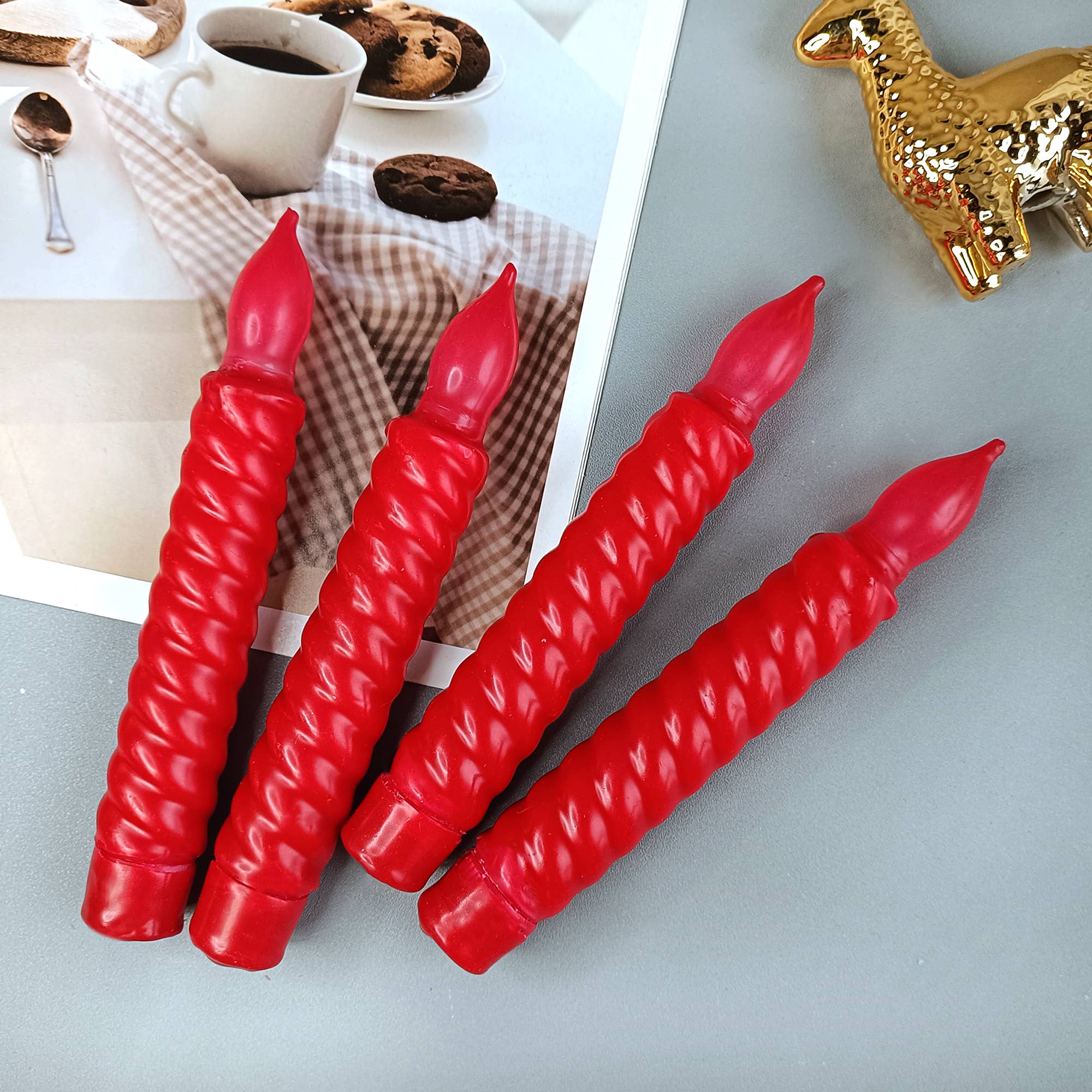 Candles Meta – wholesale Flamlöst ljus – Röda 6-pack Bule Real Wax Belagda LED-batterikoniska ljus6