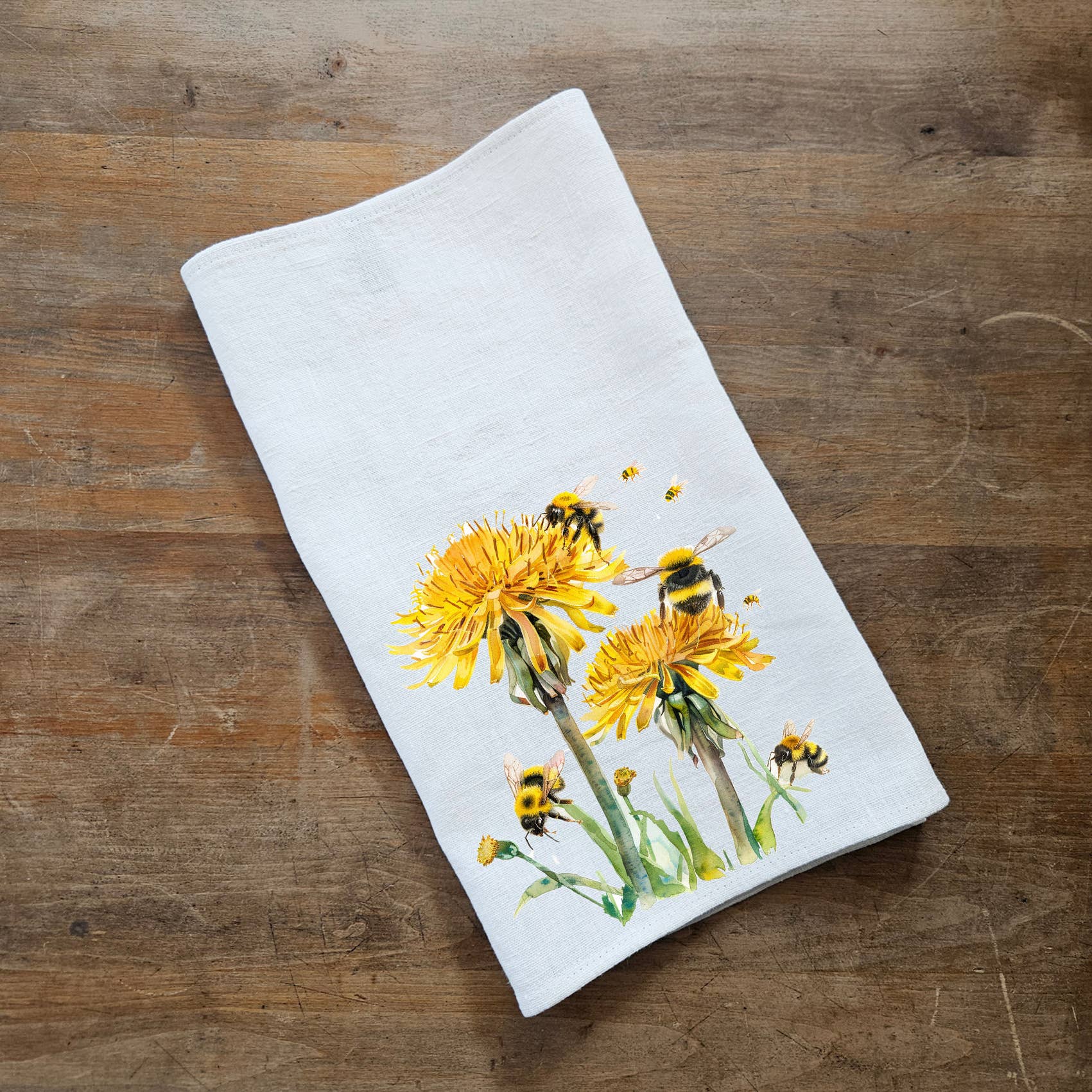 NorraVilla – Engroshandel Viskestykke – 100% linned køkkenhåndklæde med mælkebøtte og humleprint3