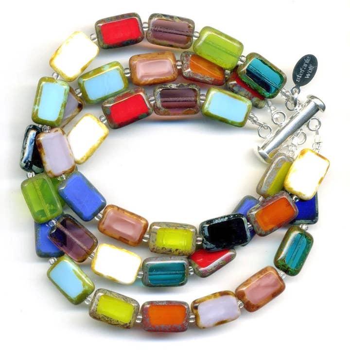 Rainbow Mix 3-Strand Beaded Statement Bracelet for wholesale by Stefanie Wolf Designs