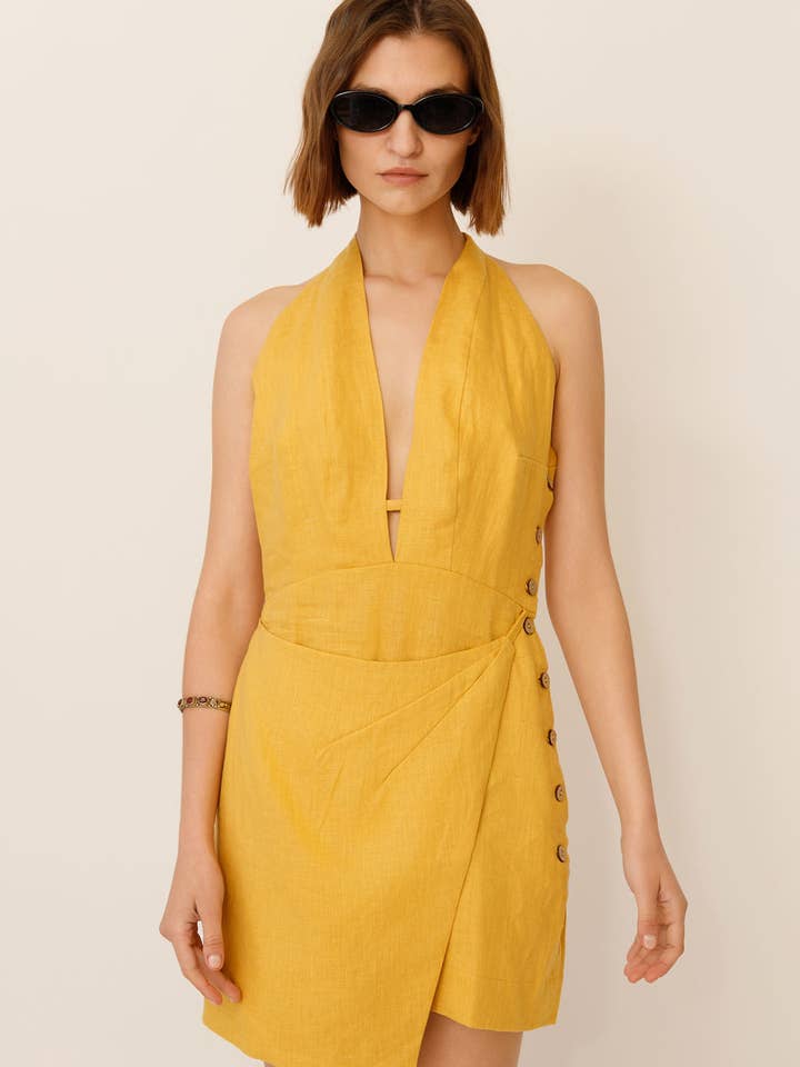 Kaili Djup V Linne Mini Klänning för wholesale av WUESTE