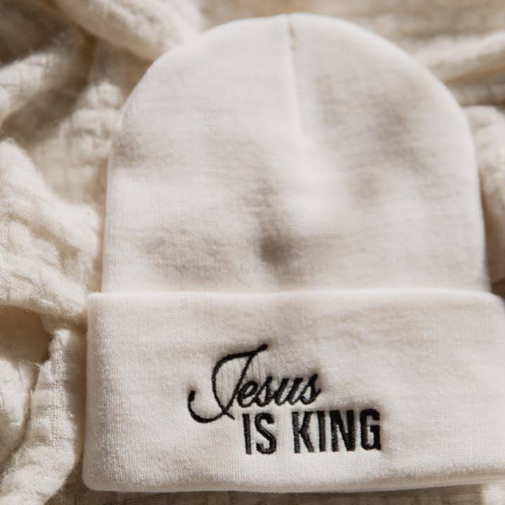 White Jesus is King | Embroidered Christian Beanie Toboggan for wholesale on Faire4
