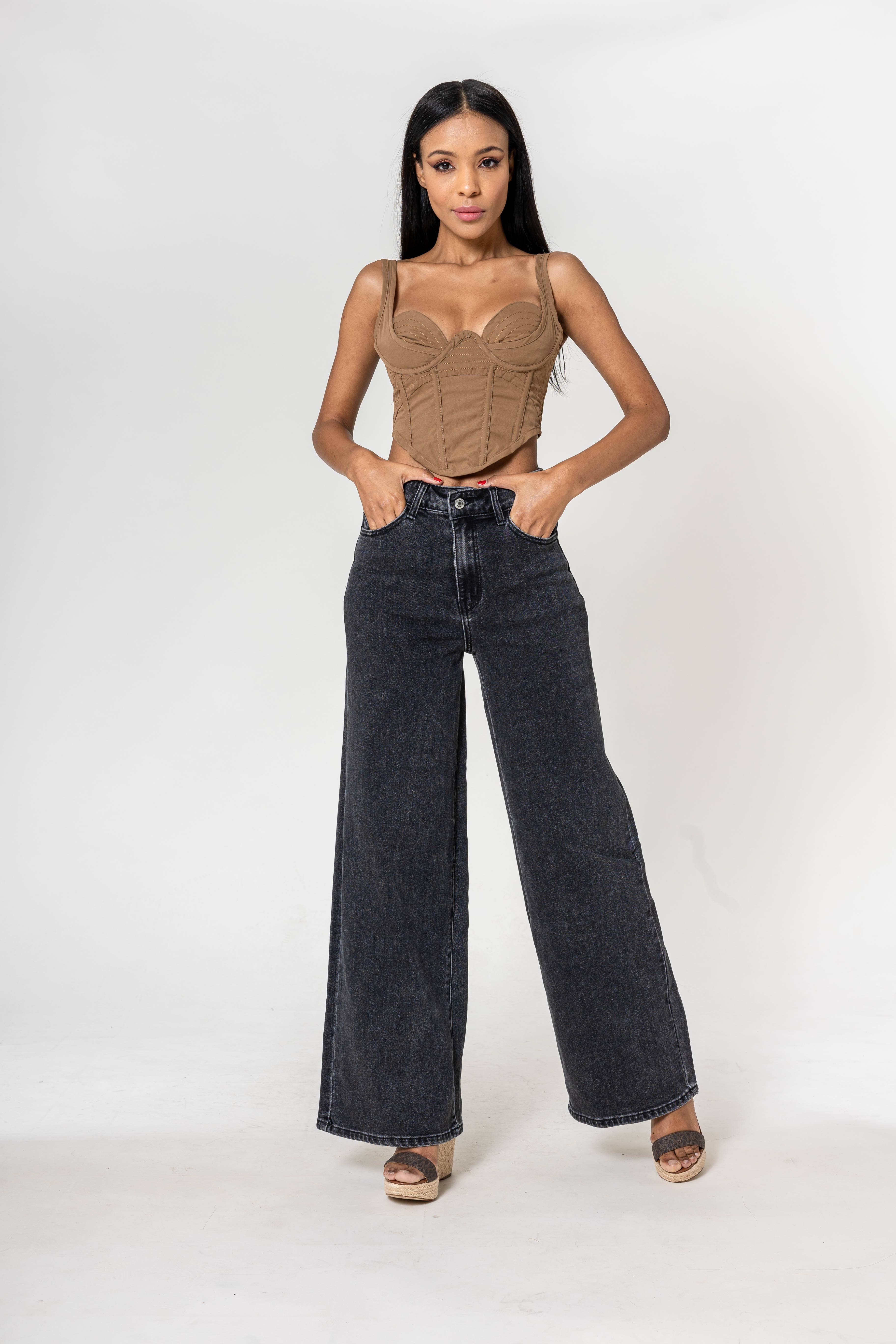 Nina Carter - Vente Jean – femme - Nina Carter super WIDE LEG taille haute stretch YY3000