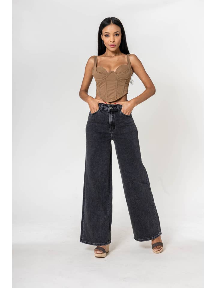 Nina Carter - Vente Jean – femme - Nina Carter super WIDE LEG taille haute stretch YY300