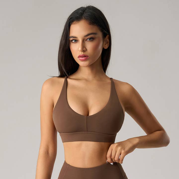 Women V-Neck Sculpting High-Support Yoga Sports Bra for wholesale by Sodalemon