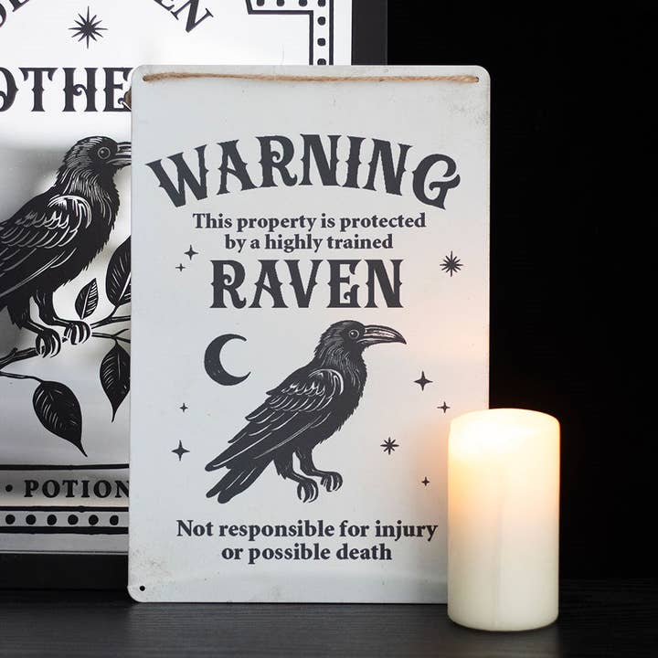 Protected by a Raven Gothic Hanging Sign for wholesale by Something Different Wholesale