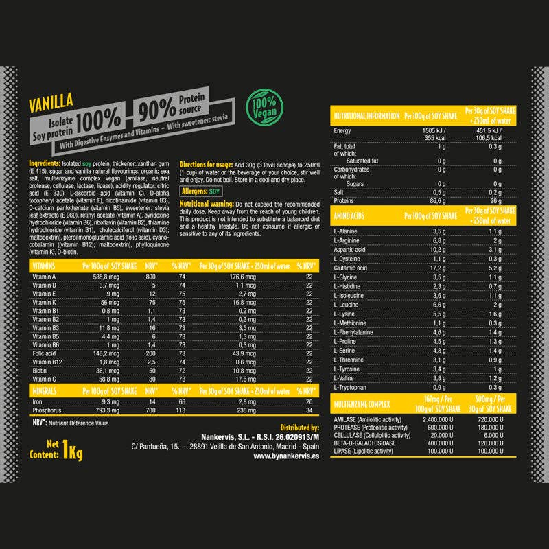 Nankervis - Wholesale Protein/Superfood Powder - Gold Isolate SOY Vanilla. Soy protein isolate 1kg1