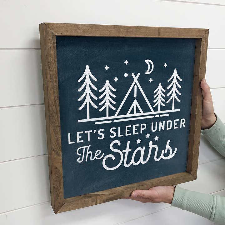 Hangout Home - Wholesale Sign - Lets Sleep Under the Stars - Wood Framed Canvas Word Sign2