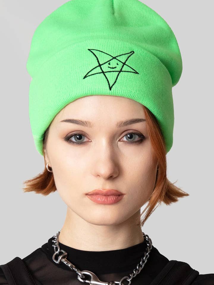 Satan Loves You Beanie (Green) for wholesale by Long Clothing