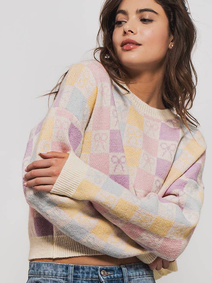 Urban Daizy - Wholesale Knit Sweater - Women's - Pretty Pastel Knit Bow Sweater