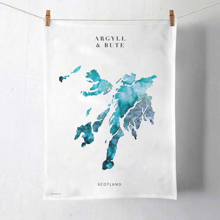 Argyll & Bute akvarell ekologisk Tea handduk blå karta för wholesale av EJayDesign